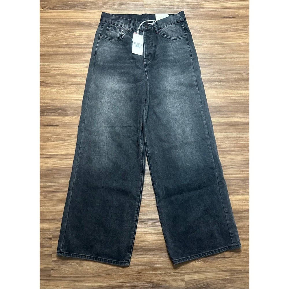 MNML Baggy Washed Rave Denim Vintage Black Wide Leg Button Fly Mens Sz 30
